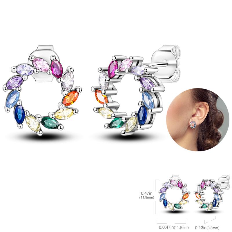 925 Silver Unicorn Rainbow Horse Sparkling Color Gemstone Women's Sweet Earrings Fit for Anniversary Engagement Delicate Jewelry