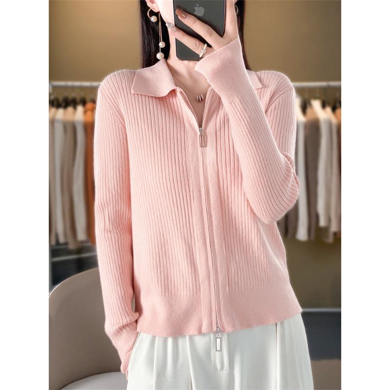 

Осень и зима новый кардиган вязаный жакет с воротником поло, лацканами и длинными рукавами, на двойной молнии, свитер, топ, новая рубашка S