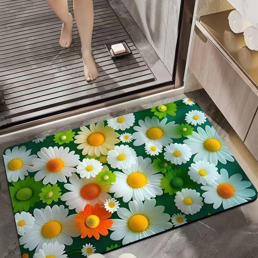 3D Floor Mat Little Daisy Strong Absorbent Quick Dry Foot Mats Bathroom Non-slip Soft Mats Bathroom Carpet