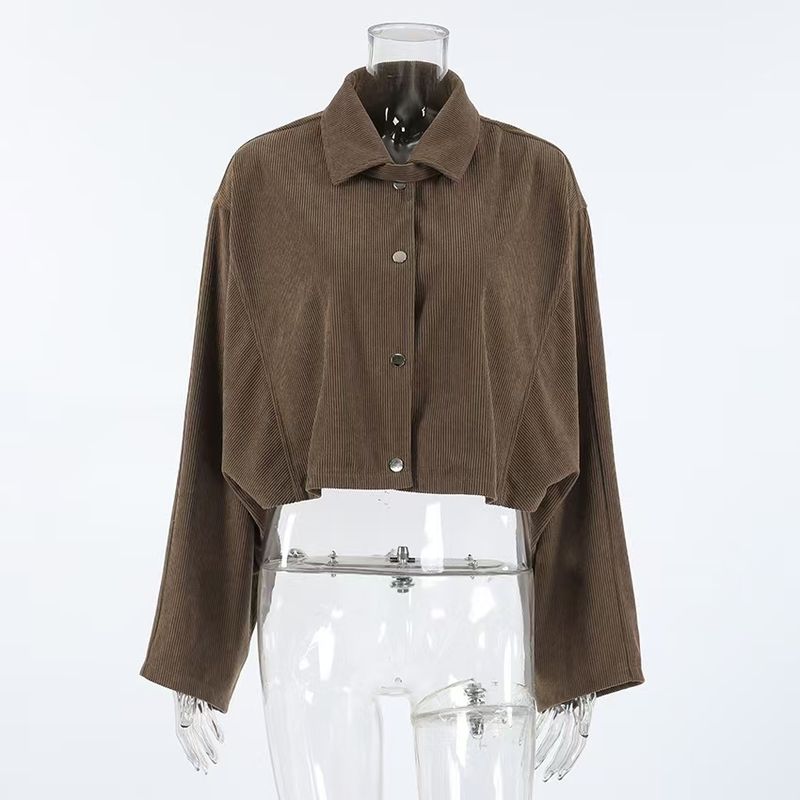 

Мода Новое поступление Вельветовый Ретро Длинный рукав Повседневный Универсальный Короткий кардиган Топ Короткий кардиган Топ Brown L