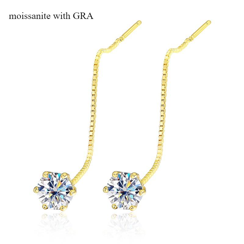 Smyoue 5/6.5mm Tassel Moissanite Drop Earrings Lab Diamond Sparkling Women Wedding Jewelry Pure 925 Silver Plated 18K Earring