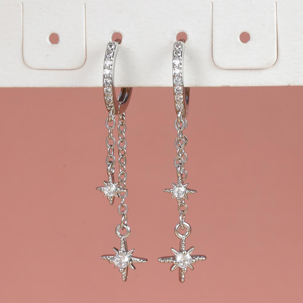 18k Asymmetrical Star And Moon Earrings, Trendy Zircon Lightning Studs, Hoops, And Drop Earrings For Women