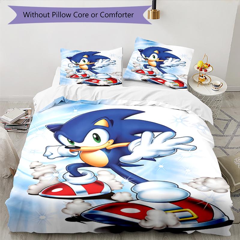 3pcs Sonic1 Design Cover Set - HD Printed Bedding with 1 Cover and 2 Pillowcases - Perfect for Home and Dorm Decor