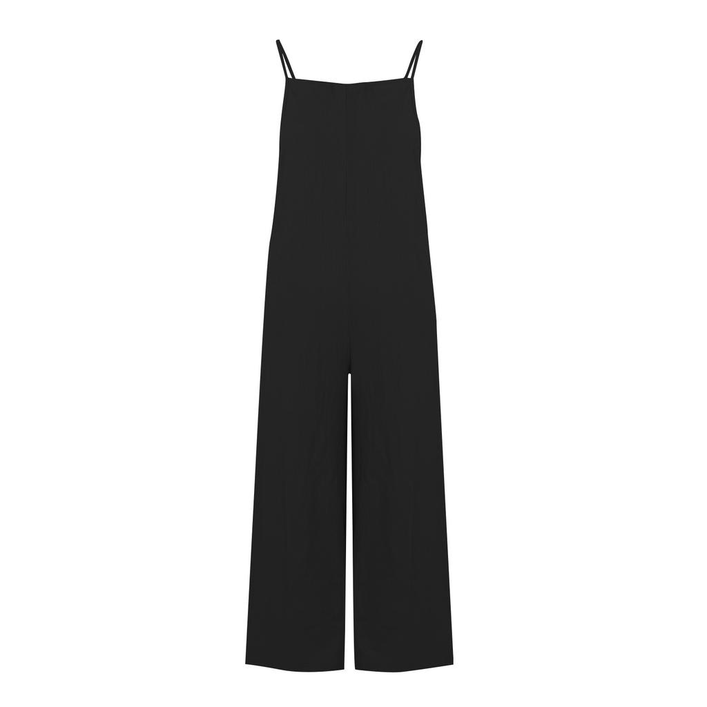 Women's Loose High Waist Pocket Fashion Color Cotton Linen Suspender Jumpsuit