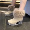 Fashion Furry Ankle Boots for Women Winter Comfortable Sports Leisure Cotton Shoes Wedges Thick Bottom Back Zipper Padded snow Botines