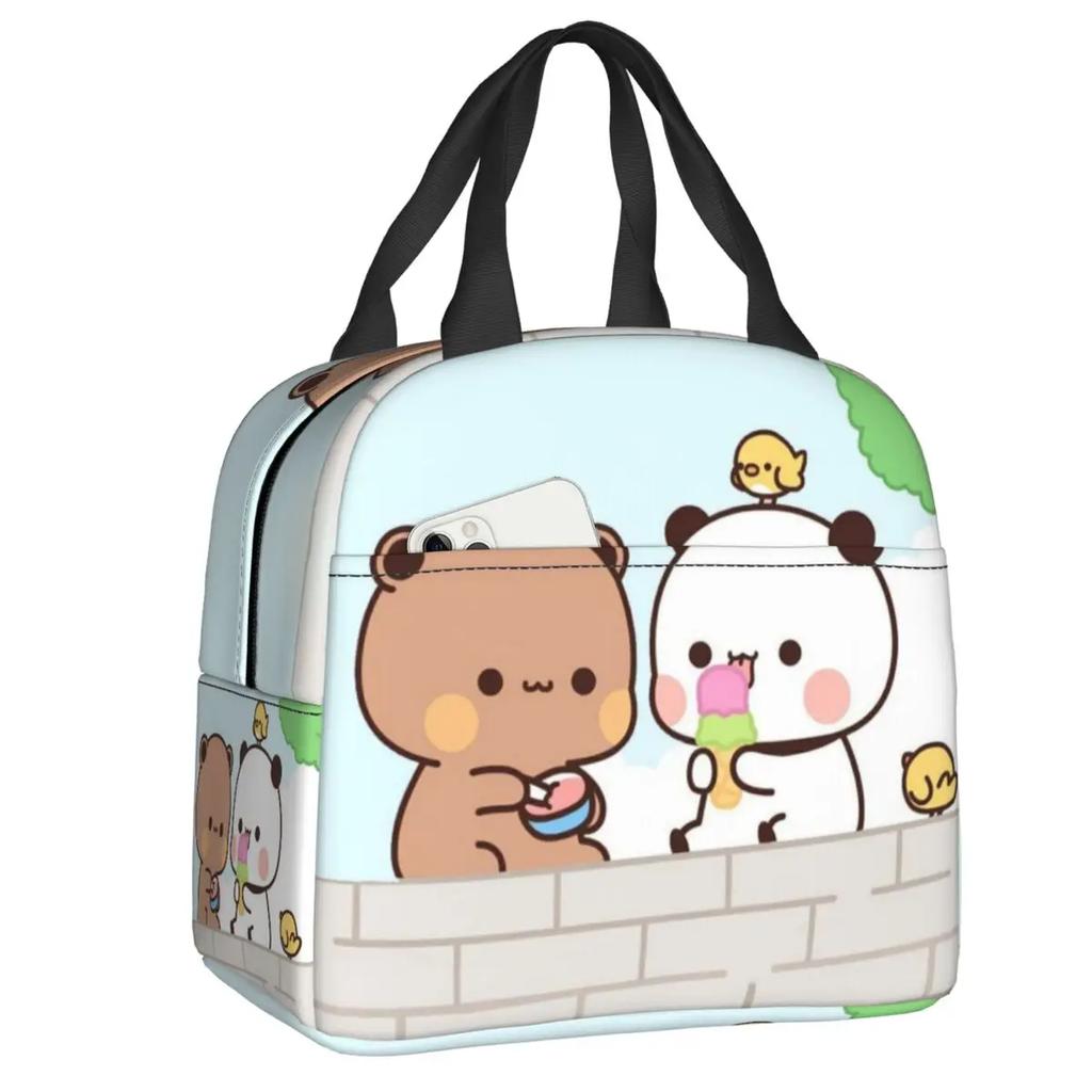 Peach and Goma Insulated Lunch Bags for Work School Picnic Cartoon Mochi Cat Leakproof Cooler Thermal Lunch Box for Women Kids