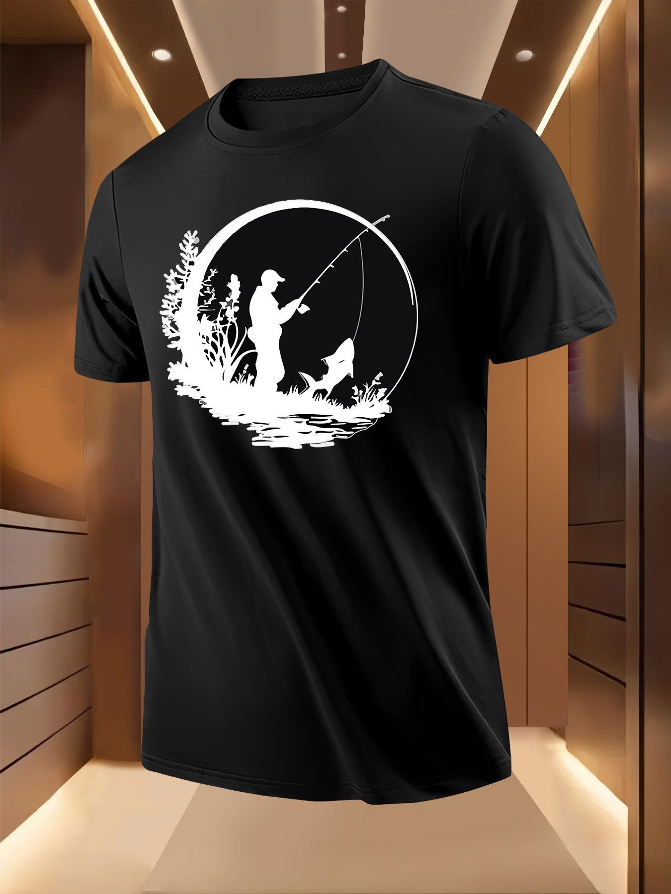 Fishing Print - Lightweight Breathable Tee with Bold Angler Silhouette T-shirt XXL