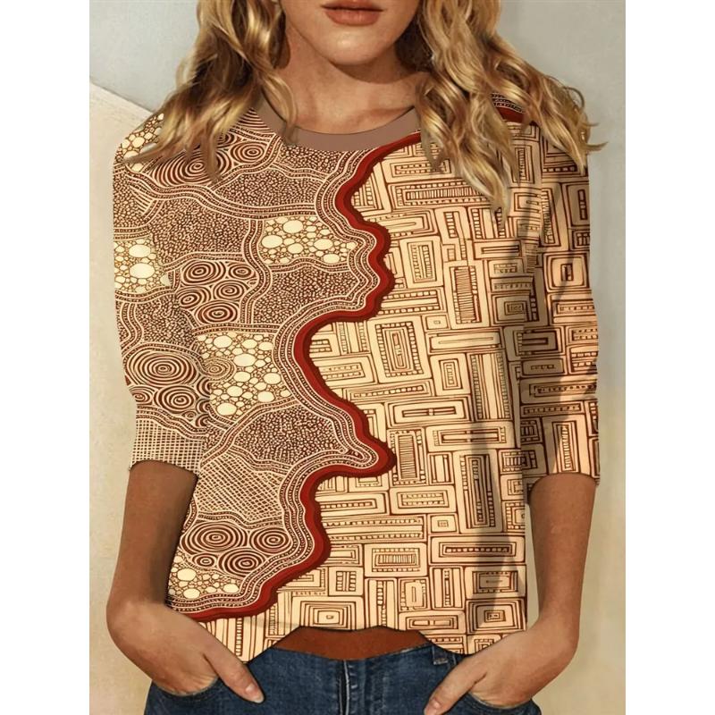Fashion Women s Crew Neck Long Sleeve 3D Casual Color Printing Casual Long Sleeve Crew Neck T-Shirt S