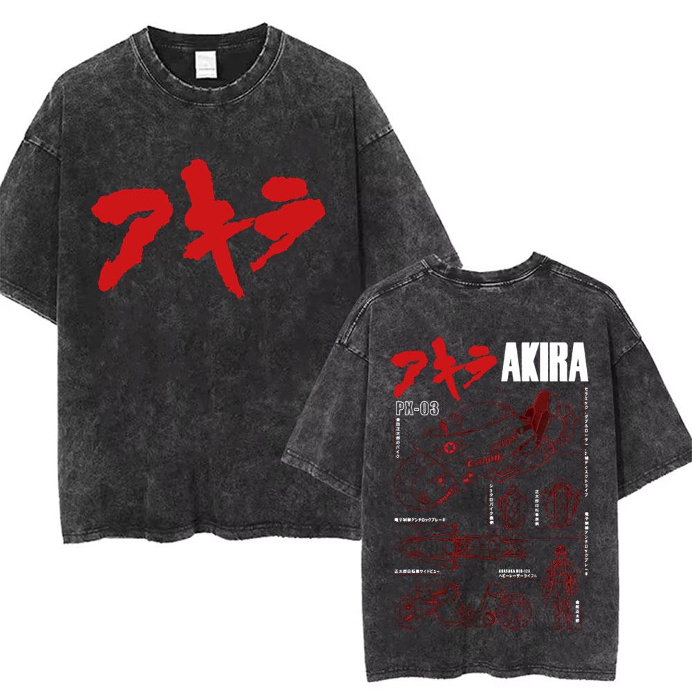 Washed Vintage Anime Akira T Shirts Japanese Science Fiction Cartoon Movie Shotaro Kaneda Tshirt Mens Manga Oversized Tshirts