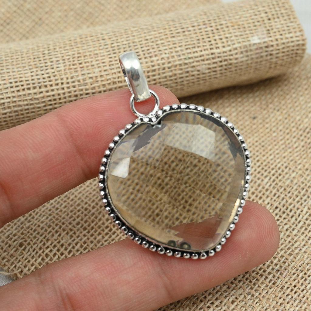 Massiver 925 Sterling Silber Rauchtopas-Gedenkedelstein-Schmuck, Jubiläumsgeschenk, handgefertigter Anhänger