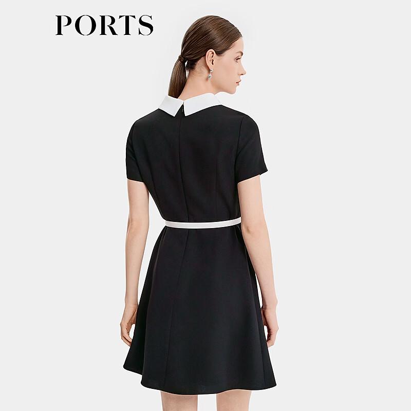 PORTS Color-Block Round Neck Cinched Waist A-Line Dress