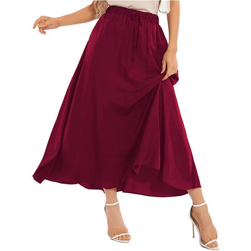 

Vintage Bohemian Satin Lace-Up Slim Fit Skirt M вина червоного кольору