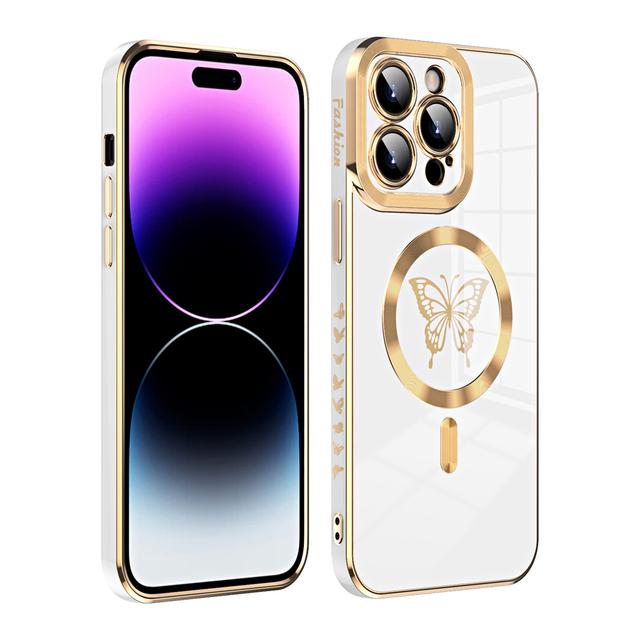 Luxury Soft Plating Magnetic Wireless Charge Butterfly Case For Iphone 11 12 13 14 Pro Max Plus For Magsafe Silicone Cases Cover