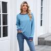 Women's Color Block Ribbed Sweatshirt Long Sleeve Crewneck Loose Fit Casual Pullover