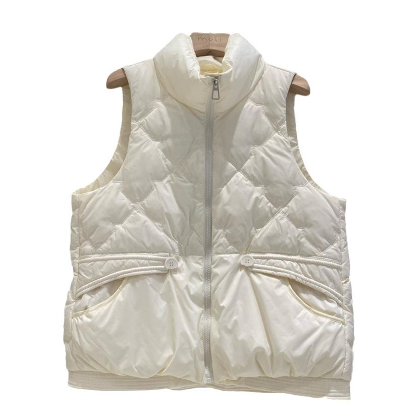 2023 Winter Women's White Duck Down Slim Fit Stand Collar Vest with Rivet Detail