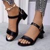 New high-heeled sandals women's thick-heeled medium-heeled women's one-button sandals large-size fashion women's shoes