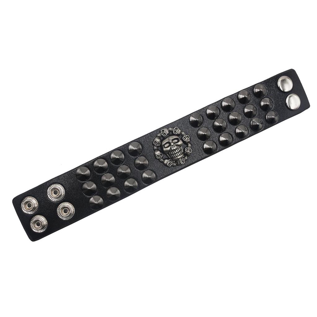 Men's Exaggerated Skull Rivet Leather Bracelet - Punk Rock Trendy Accessory