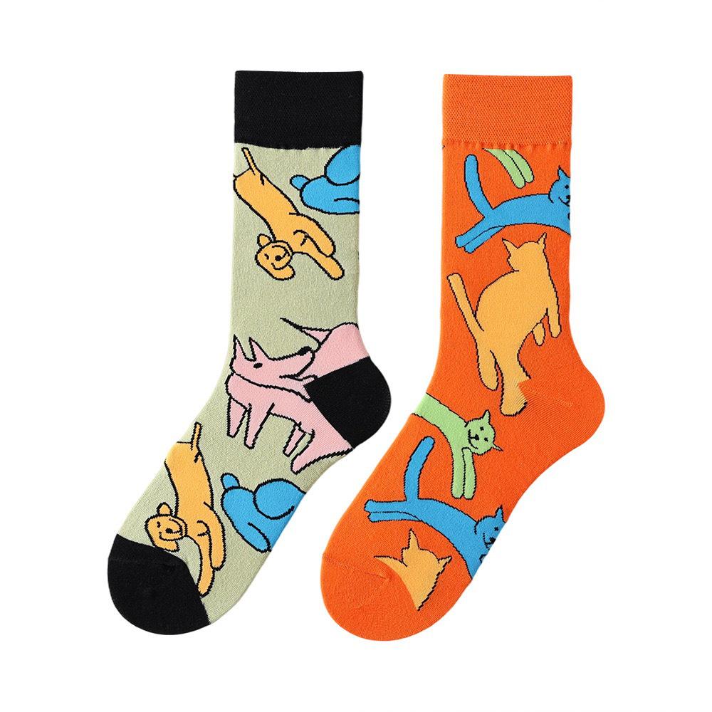 Original Asymmetrische Cartoon Hip Hop Baumwollsocken für Paare - Wadenhoch Mandarinenente Stil für Damen und Herren