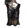 BM Style Ruffle V-Neck Bow Mesh See-Through Slimming Vest Top for Women