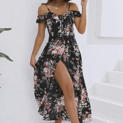 Women's Floral Off-Shoulder Tie-Front Wrap Dress - Elegant & Slim Fit