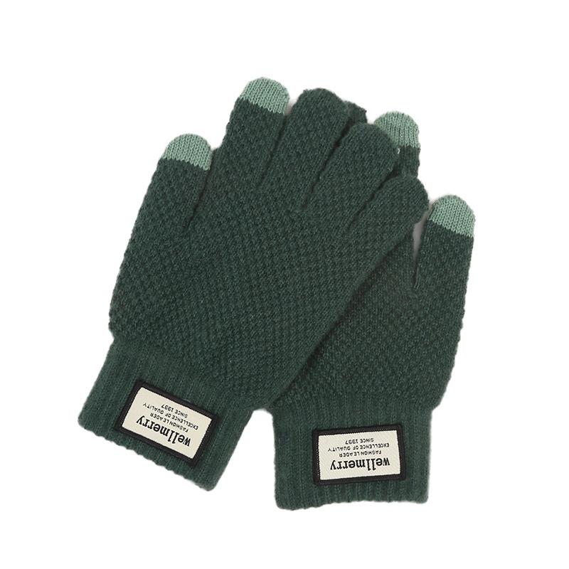 Autumn And Winter Men Padded Thicken Jacquard Touchscreen Gloves Warm Wool Gloves for Cold Weather
