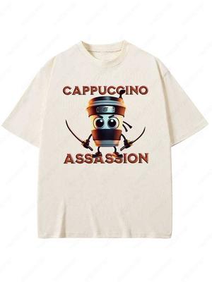 Cappuccino Assassino T-Shirt Retro Italienisches Brainrot Meme Grafik T-Shirts 100% Baumwolle Sommer Weich Unisex Tee Tops H4
