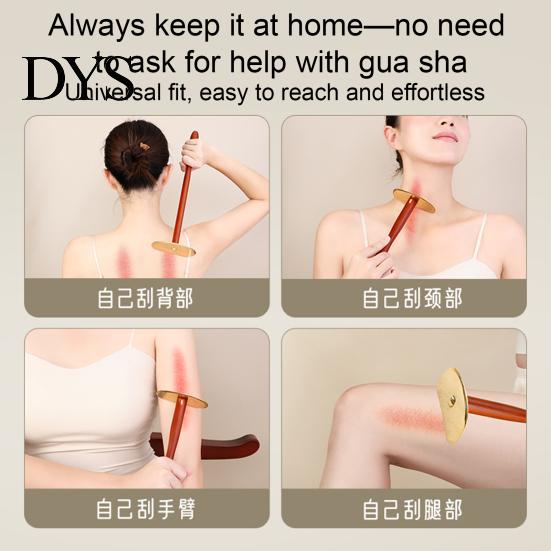 Professional Body Massage Tool Brass Gua Sha Scraper, Long Handle for Back Portable Self Care Equipment Neck, Meridian Relaxation Stick Care, Home Spa