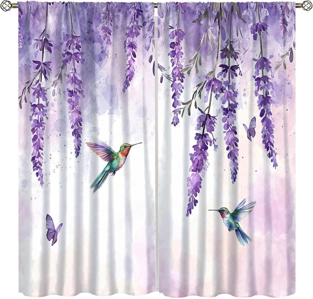 Birds Bible Verse Kitchen Curtains, Christian Rustic Flower Cross Scripture Quote Hummingbird Window Drapes For Bedroom
