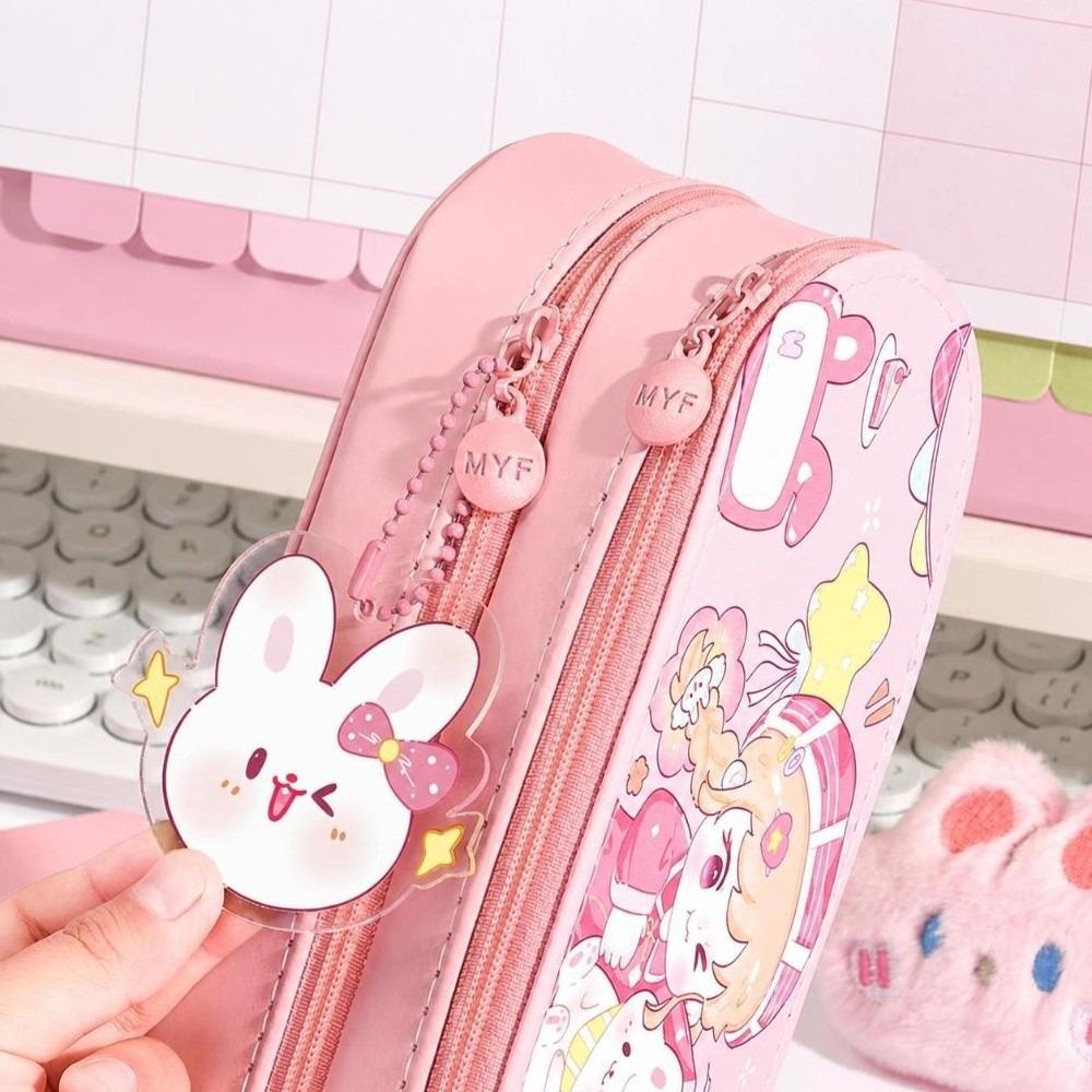 PU Leather Material Multi-Functional Pencil Box Layered Structure Cartoon Storage Box  Office Use