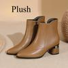 New French Short Boots Women's Spring and Autumn British Style Thick Heel Pointed Middle Heel Leather Boots