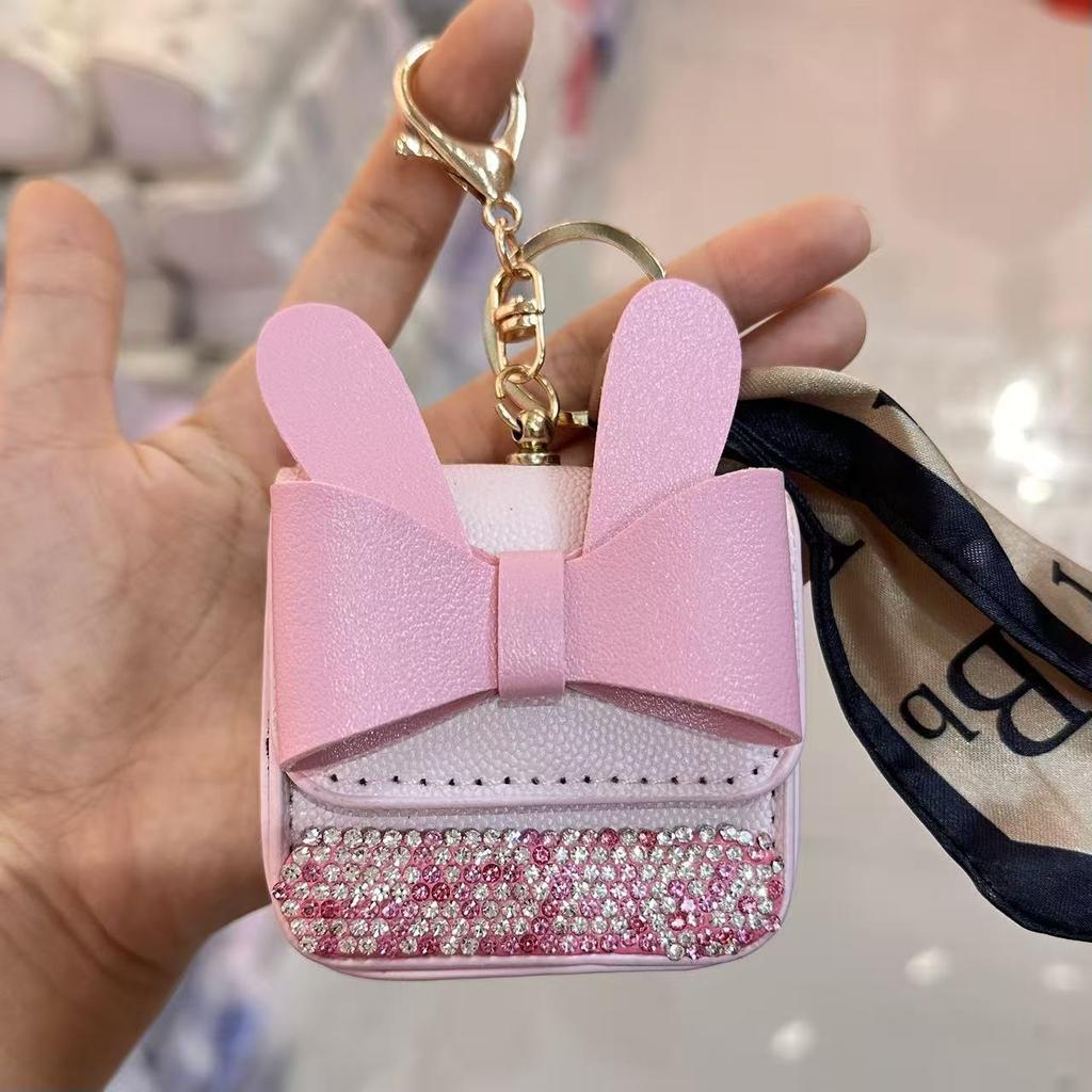 New fashion Internet celebrities ins wind pu small bag with diamond keychain earphone bag pendant change bag portable and high luxury