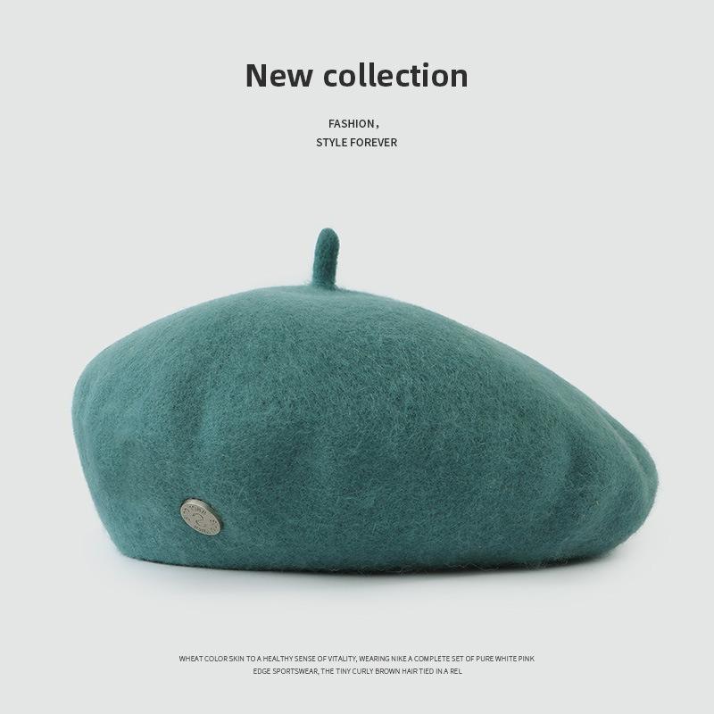 Wool Beret Hat Women's Autumn and Winter Big Head Circumference British Retro Octagonal Painter Hat