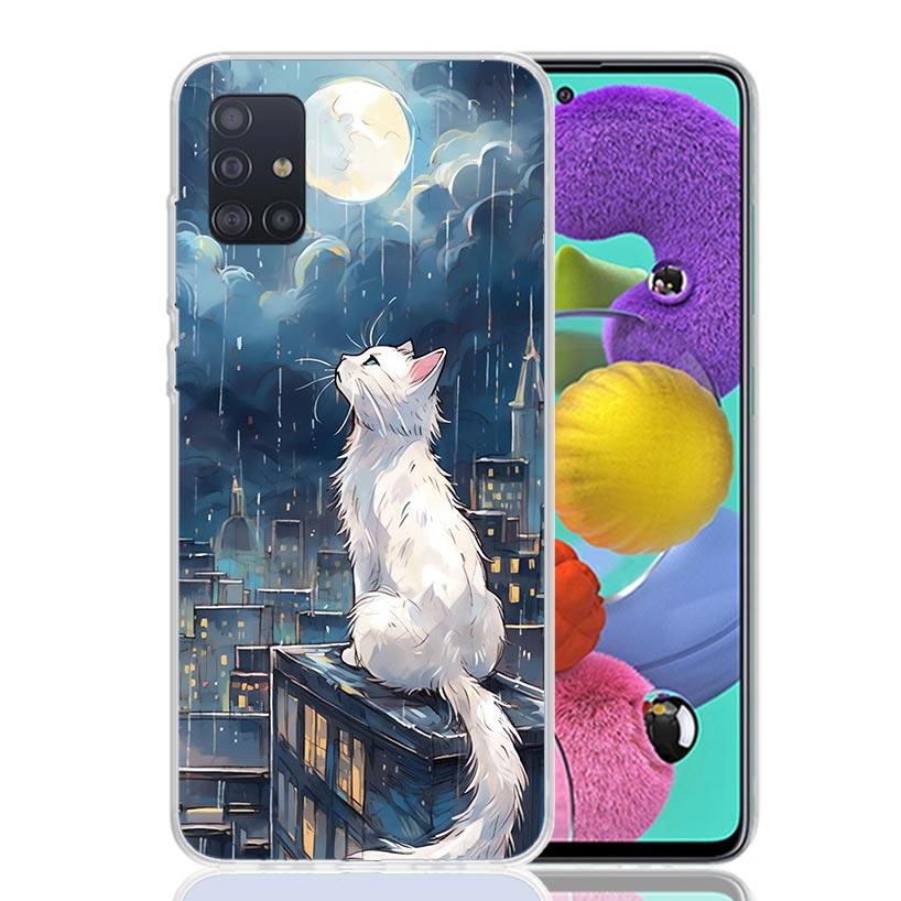 Anime Cat Rain Animal Phone Case For Samsung Galaxy A52 A32 A22 A12 A02S A50S A30S A51 A31 AA71 Note 20 Ultra 10 S10 Plus Galaxy