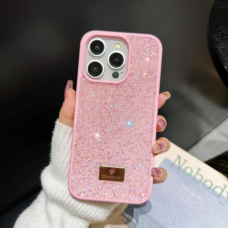Stylish Shiny Imitation Diamond Phone Case for Iphone 16 15 14 13 12 11 Pro Max Plus INS Girl Back Shockproof Tpu + PC Hard Case