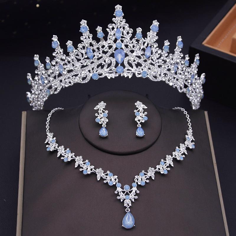 Women Wedding Crown Jewelry Sets Bridal Tiaras Necklace Earrings set Princess Girls Party Prom Bride Jewelry Set Aecessories