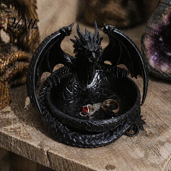Jewelry Dish for Rings 3D Printed Dragon Storage Tray Keys, Decorative Desktop Organizer with Trinket Detailed Fantasy Scales & Wings, Large Capacity
