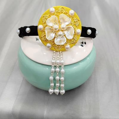 Diadema Floral Coreana Retro Perla Diadema Tradicional Hanbok Tocado Borlas Aro para el Cabello de Danza Escénica Boda