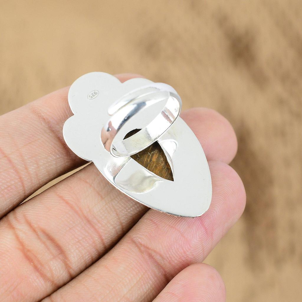 Pear Tiger's Eye Stone Promise New Flower Anniversary Engagement Ring 925 Silver