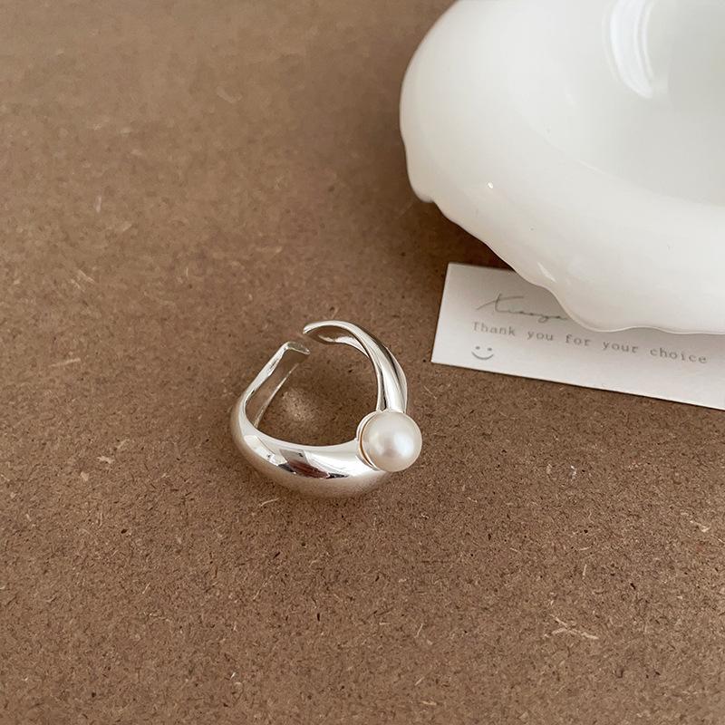 Design Sense Irregular Metal Pearl Tiger'S Eye Stone Open Ring Women'S Exaggerated Personality Fashion Versatile Ring Ring