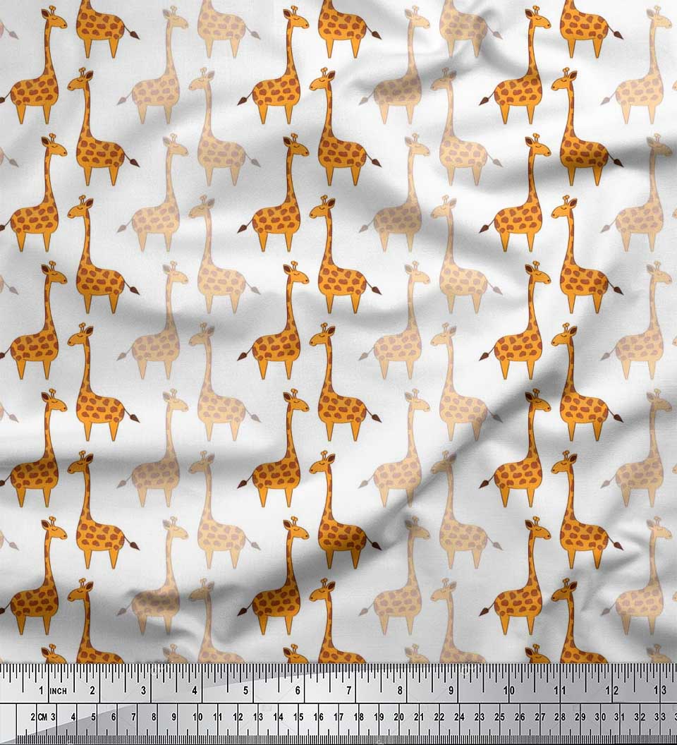 

Тканина для рукоділля Soimoi Japan Crepe Satin Tkanina для рукоділля з дитячим принтом Giraffe на метри 42 дюйма 42 Inch Wide - Poly Crepe білий