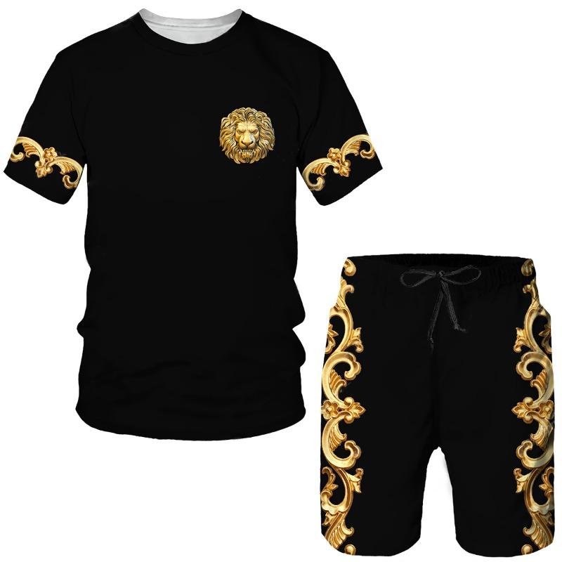 

Summer Men s 3D Printed Fashion Brand Short Sleeve Set S
