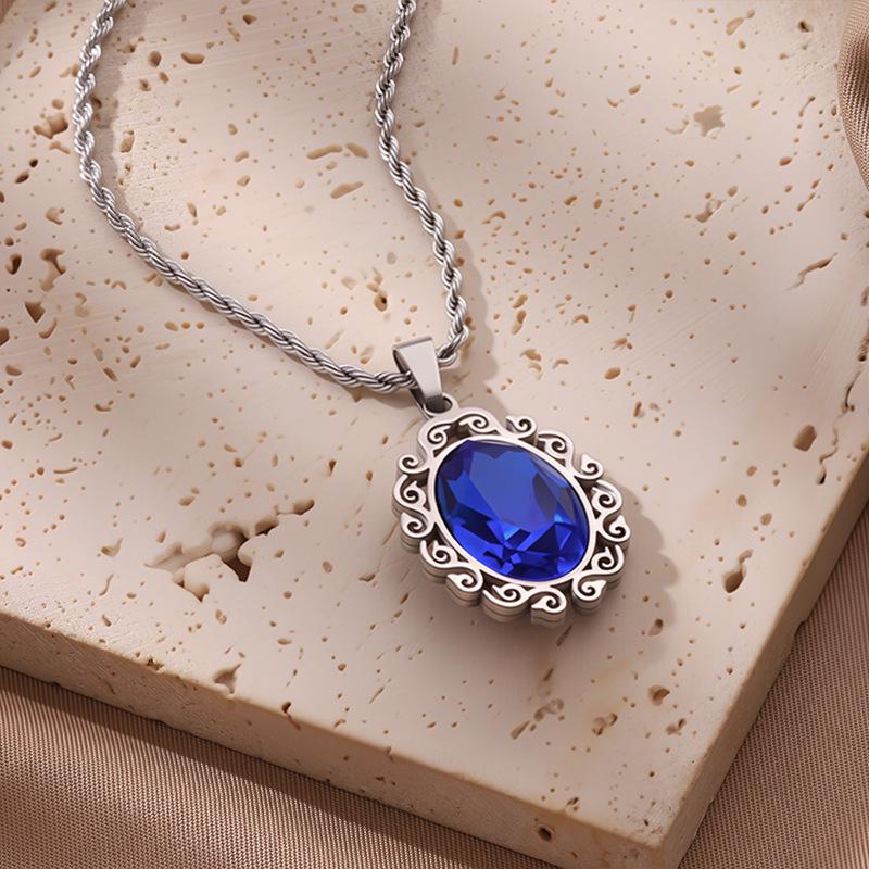 European & American Fashion Exquisite Titanium Steel Necklace with Colorful Zircon & Geometric Pendant for Women