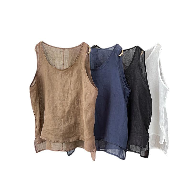 Xiangjia Ling Plus-Size Women's Multi-Color Cotton Linen Sleeveless Vest