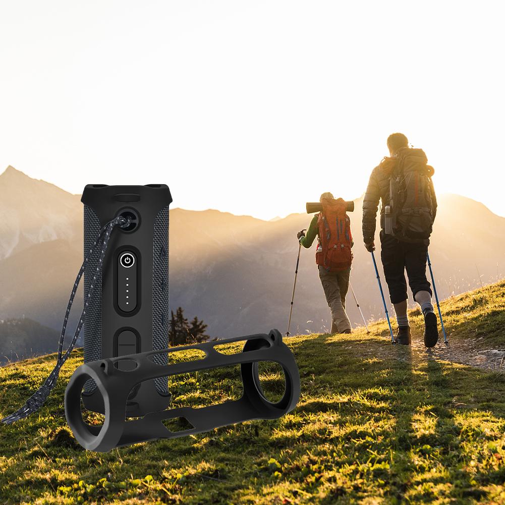 Soft Speaker Protective Cover Silicone Speaker Storage Box Portable with Shoulder Strap and Carabiner for JBL FLIP ESSENTIAL 2