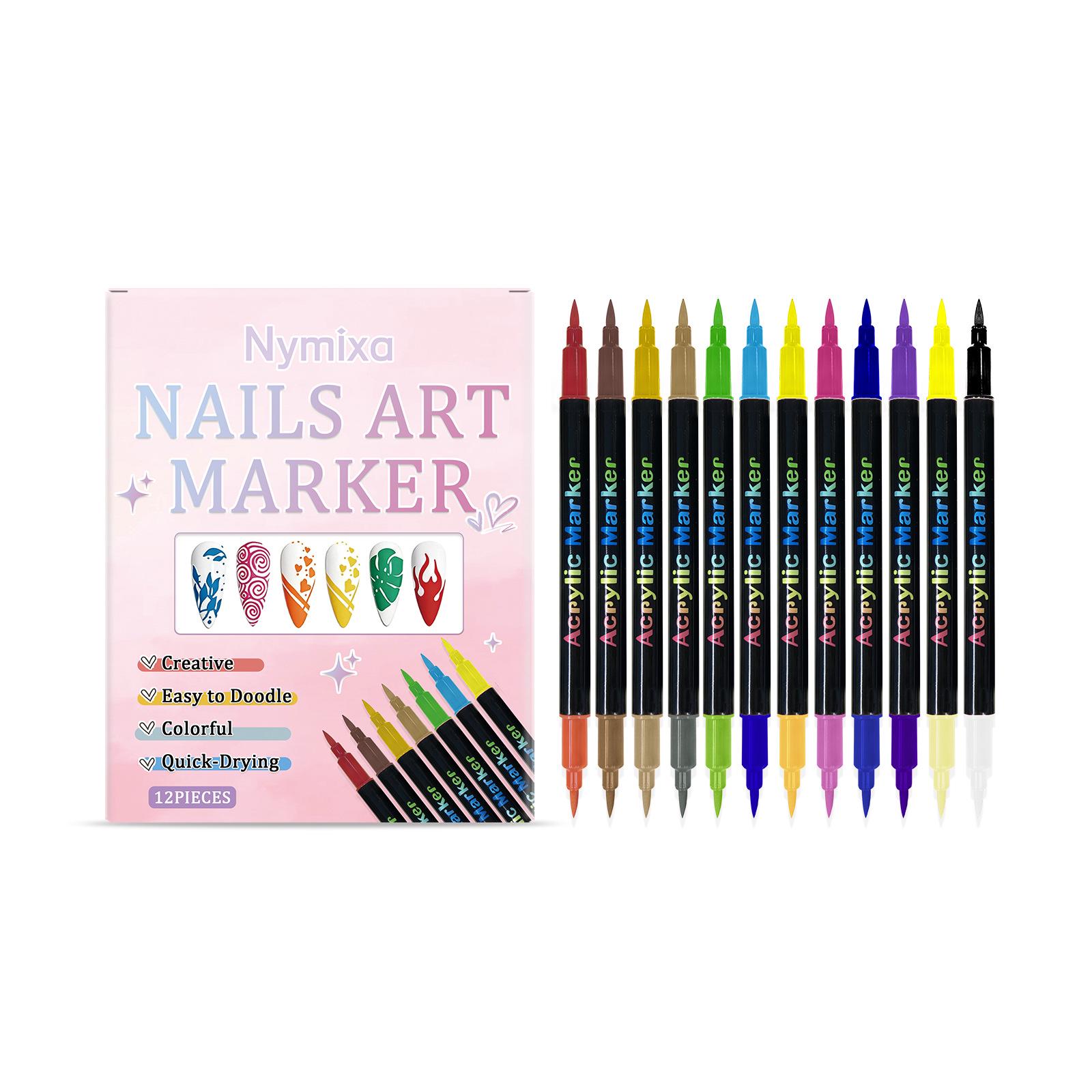 Nymixa Double-Ended DIY Nail Art Pen Set - Hand-Painted Nail Caps & Colored Patterns