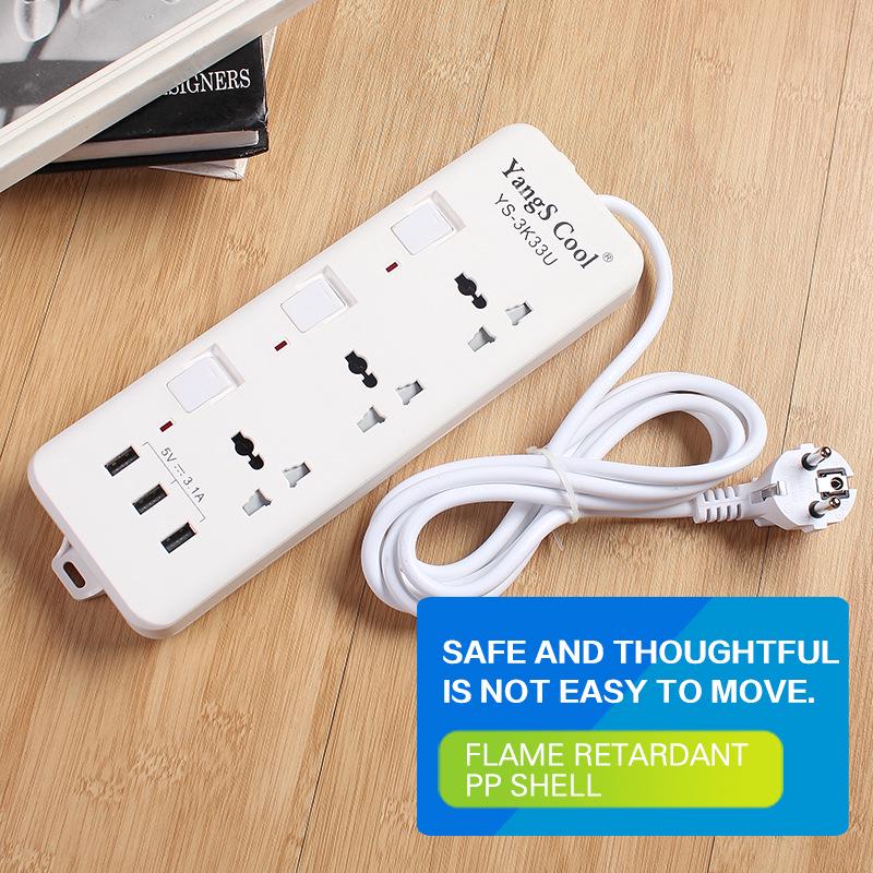 Multi-Standard Power Strip with USB: EU, US, DE, UK, Thai Compatibility