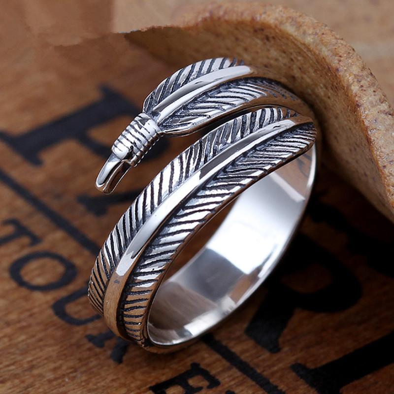 2026 Dark Wind Fashion Accessories Black Vintage Personality Ring, Female Open Feather Ring