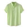 Men's Summer Casual Fashion Solid Color Cotton Linen Top Stand Collar Short Sleeve Shirt