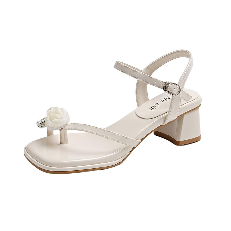 Fashion Crystal Pearl Women Sandals Square Toe High Heels Shoes Flower Elegant Woman Slippers Designer 2025 New Summer Pumps Zapatillas