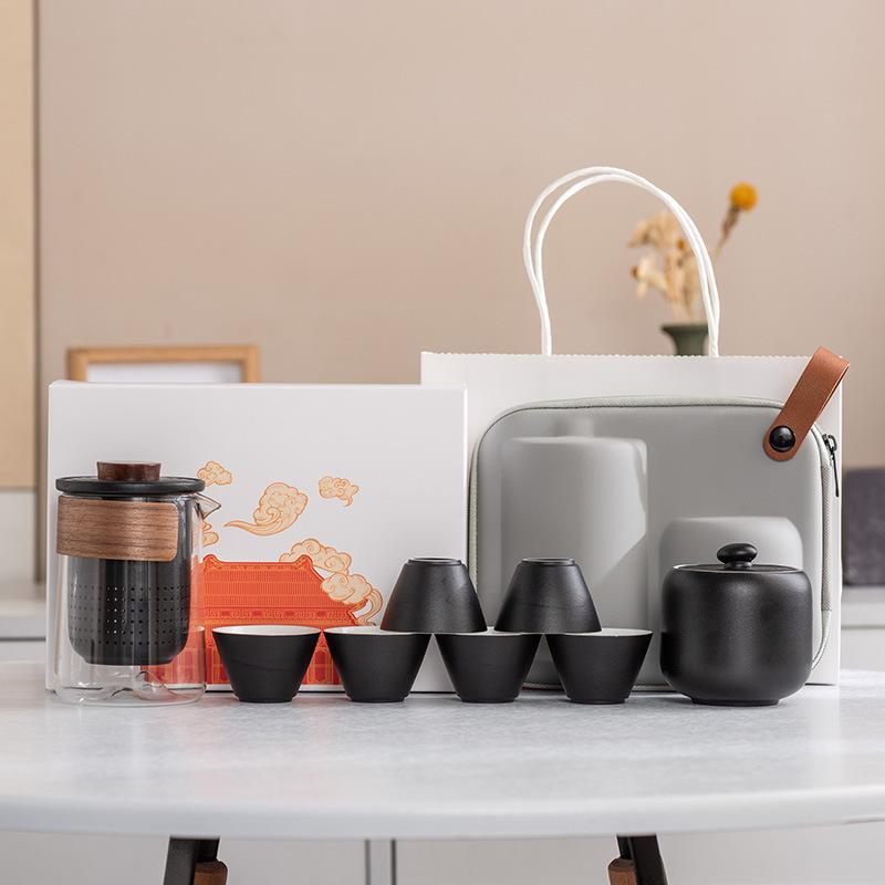 Yuanshan suet jade porcelain travel tea set outdoor set high-end celebration commemorative business souvenir gift box gift bag